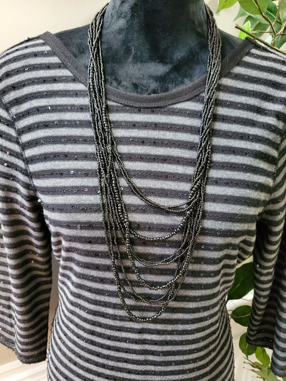 Express Black/Gray Polyester Round Neck Long Slee… - image 2