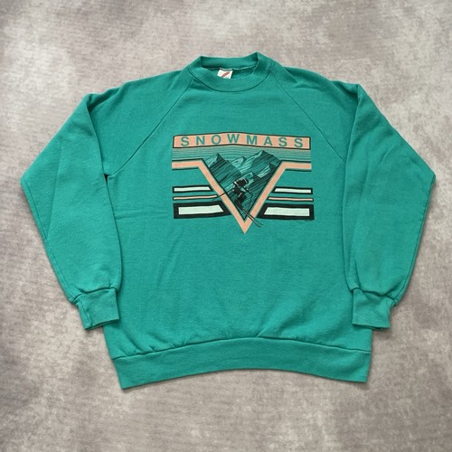 Vintage 80s Snowmass Sweatshirt Size L Aspen Colorado Ski Graphic Skiing Surf