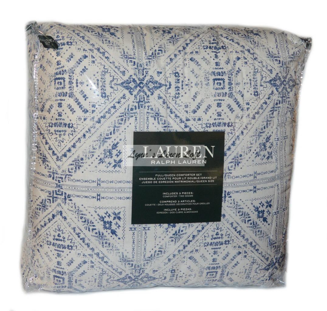 RALPH LAUREN Estella Blue Indian Batik 3P FULL/ QUEEN COMFORTER SET