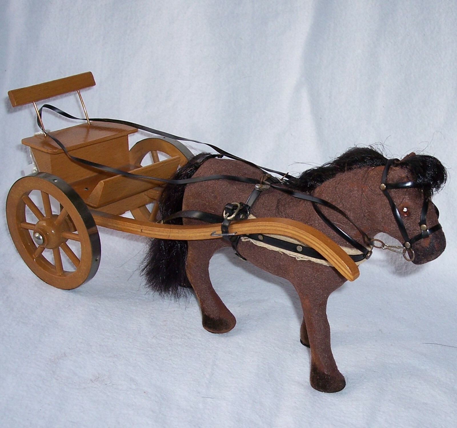Vintage STEHA Lieha Harness Horse Cart Toy Germany Flock Toy Sm Model