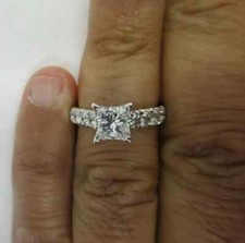 GIA Certified 2.01 Carat 14K Gold Diamond Engagement Ring Center 1.01  D-VS1