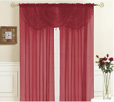 Kashi Home Sheer Valance Rod Pocket Sheer with Tassel 36''x37''