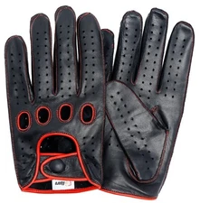Riparo Reverse Stitched Leather Driving Gloves - Black/Red
