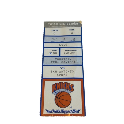 1991 San Antonio Spurs vs. Knicks Ticket Stub 2/28 Robinson 23Pts Ewing