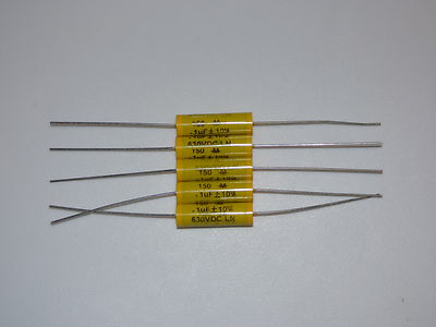 Mallory 150 metalized polyester .1uf capacitors,  Fender tweed amp caps, 5pcs.