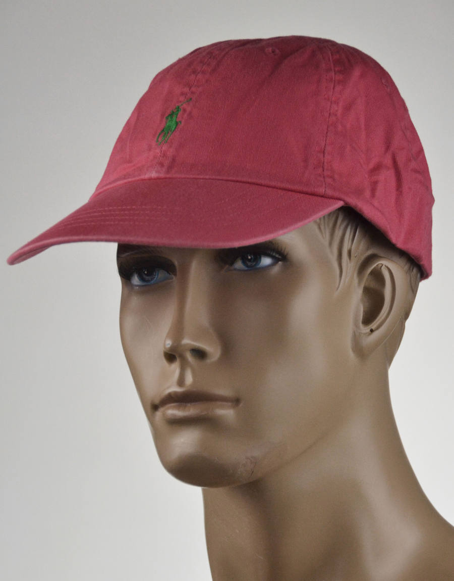Cappello da baseball rosso Ralph Lauren Peach verde pony taglia unica adatto a tutti Nuovo con etichette