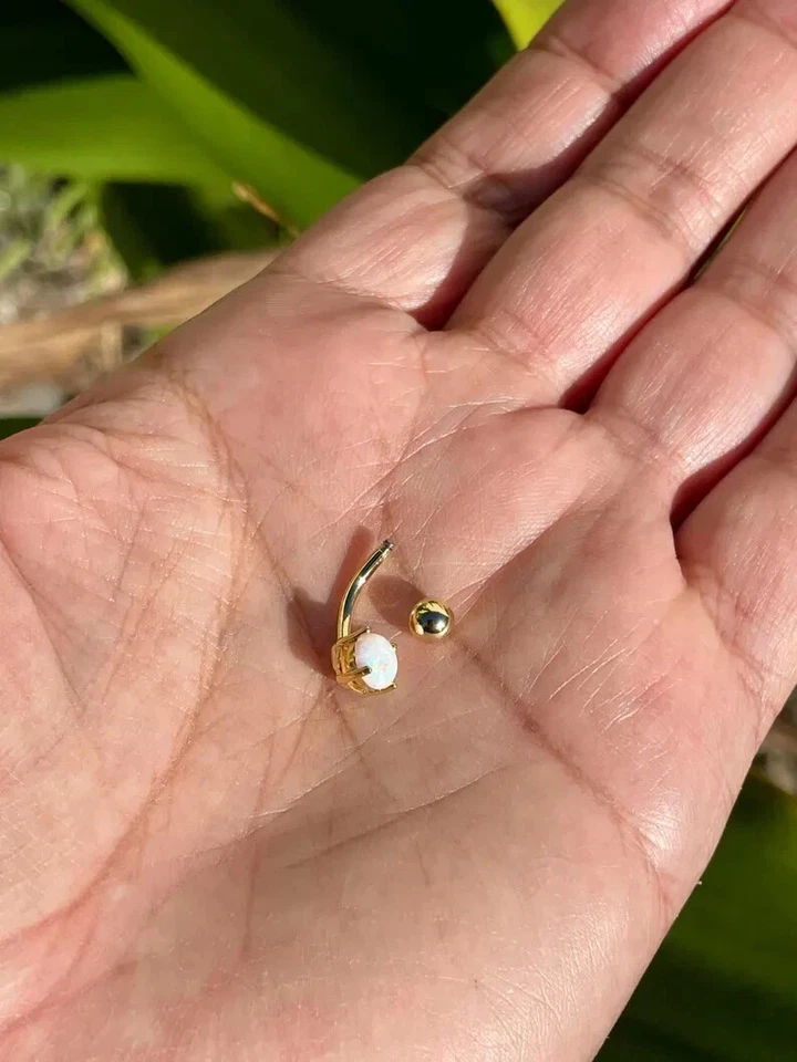 Anillo ombligo ombligo oro macizo 14k redondo ópalo genuino piercing joya Foto 3 de 3