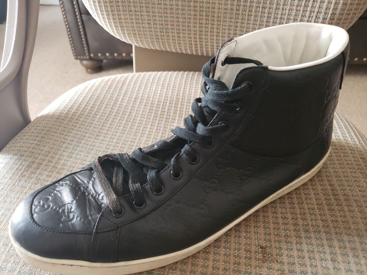 GUCCI Signature Hi Top Sneakers Black Leather 11 UK/12 US GUCCI Signature Hi Top Sneakers Black Leather 11 UK/12 US