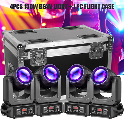 4x 150W LED Beam Moving Head Prism Gobo Stage Light DMX Spot Disco Light W/ Case
