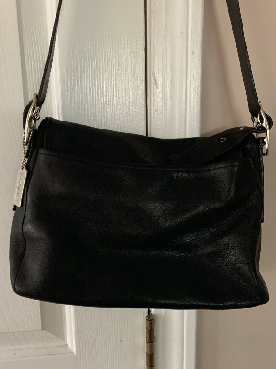 COACH VINTAGE BLACK LEATHER FLAP CROSSBODY SHOULDER BAG