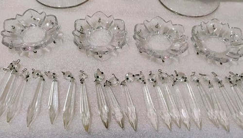 Pair Of Vintage Candle Holder Set w Bobeches Cups w Crystal Prisms - Picture 13 of 14
