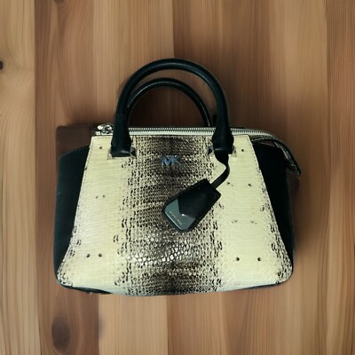 Michael Kors Nolita Messenger Embossed Leather Off White Black Snakeskin