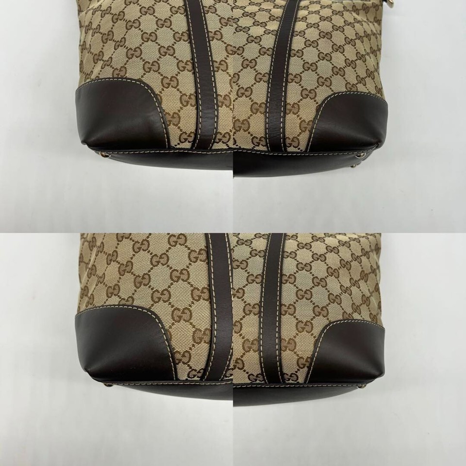 GUCCI GG Logo Heart Tote Shoulder Bag Women canvas Beige Brown Leather
