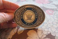 Vintage UNITED STATES NAVY BLUE ENAMEL BELT BUCKLE