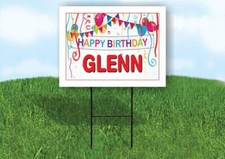 GLENN HAPPY BIRTHDAY BALLOONS 18 in x 24 in Yard Sign Road Sign with Stand