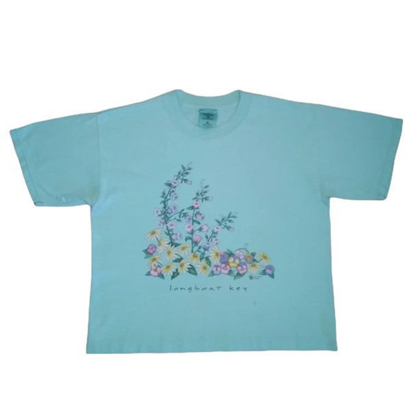 Vintage Longboat Key T-Shirt Womens Medium Cottagecore Floral Crop Top Y2K