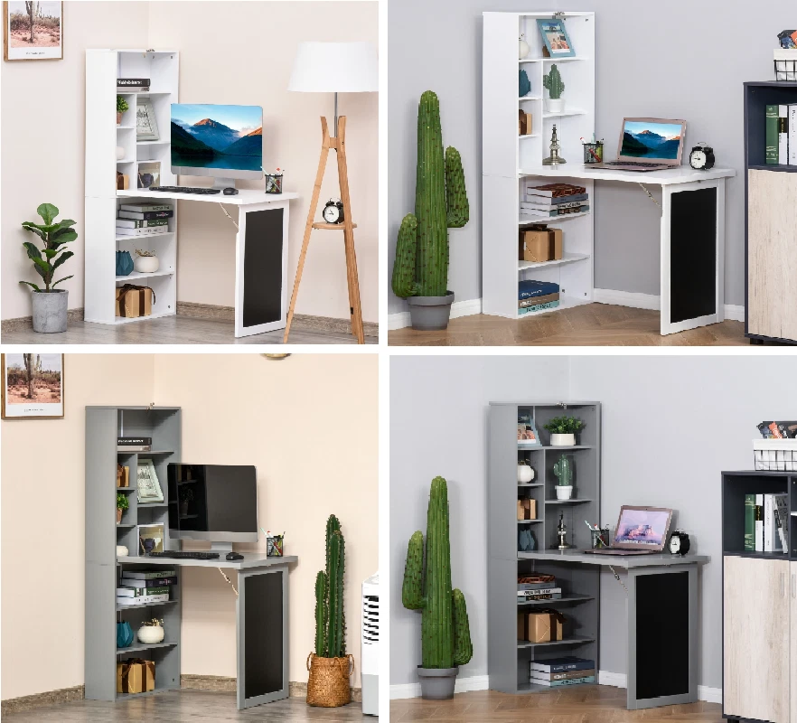 HomeOffice Foldable Convertible Table Desk Blackboard Bookcase Shelves Storage