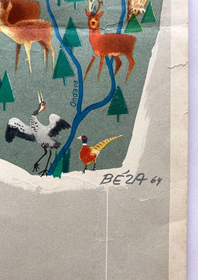 Original Vintage Map J. BEZA - WEALTH OF ANIMAL SPECIES - CZECHOSLOVAKIA - 1964 - Image 4 of 4