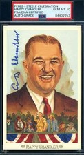 Happy Chandler PSA DNA Gem Mint 10 Coa Signed Perez Steele Celebration Postcard 