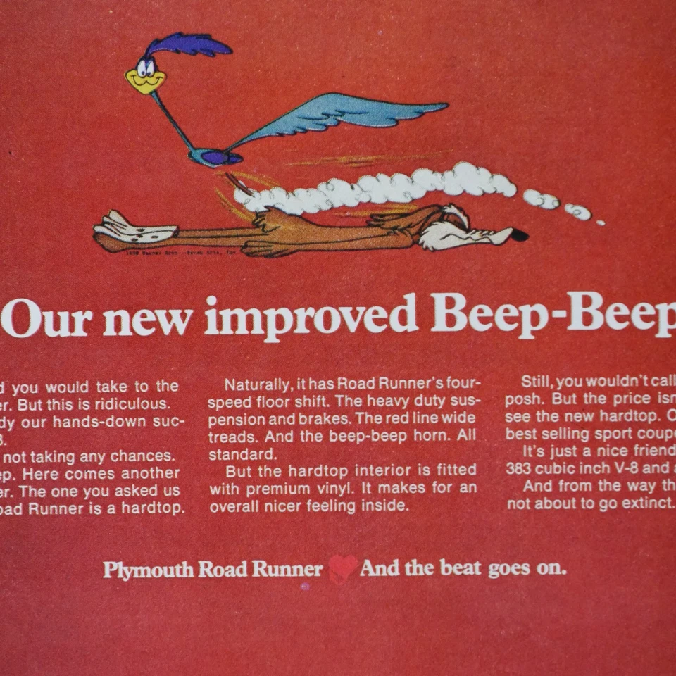 Plymouth Road Runner 1968 vintage 383 pitido anuncio impreso original 8,5 x 11" Foto 3 de 4