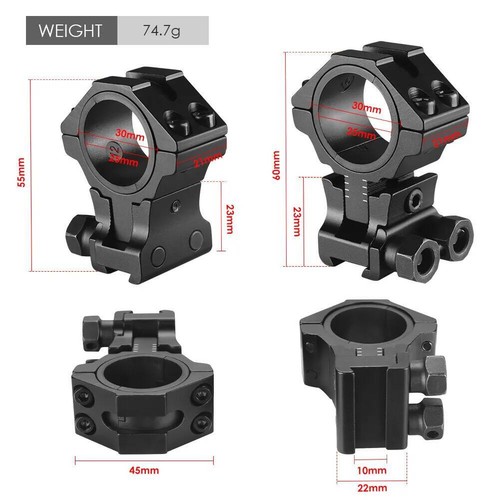 2Pieces Adjustable Center Height Scope Mount 1"/30mm Ring 11mm Riser Base - Picture 6 of 7