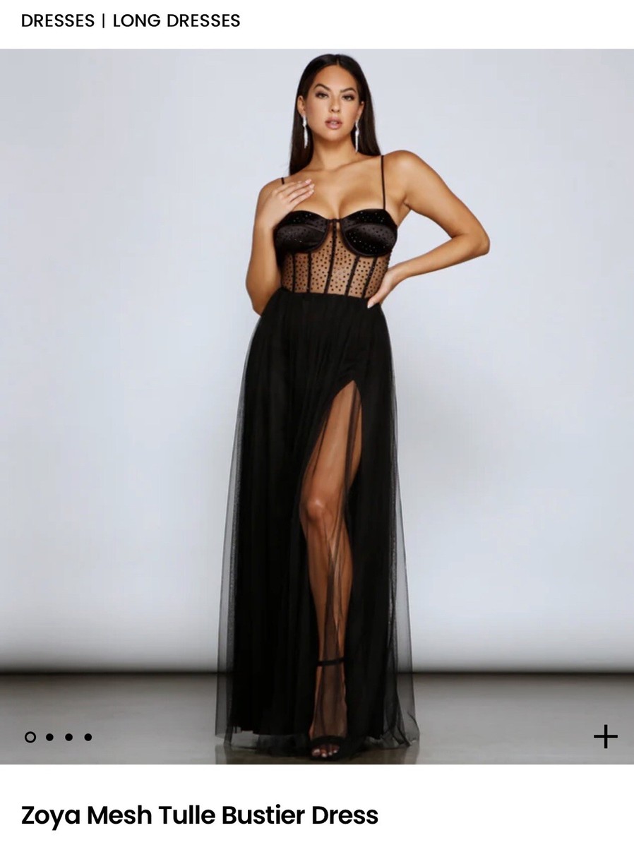 Black Tulle Mesh Bustier Prom Dress-Size XS, NWT Long Dress, Discontinued  ZOYA
