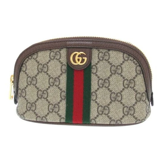 Étui pochette dôme Web GUCCI Ophidia beige marron GG toile suprême authentique