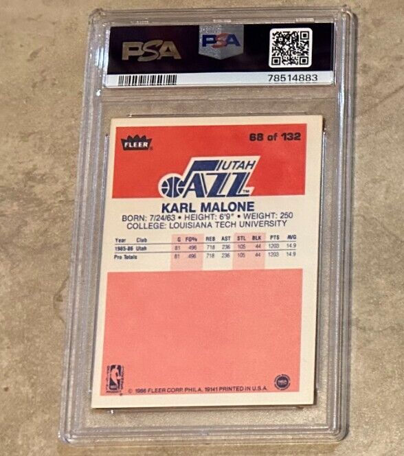 その他 fleer86 87 karl malone rc!!  mint 1986-87 Karl Malone RC Fleer #68 Utah Jazz Graded PSA 6 EX