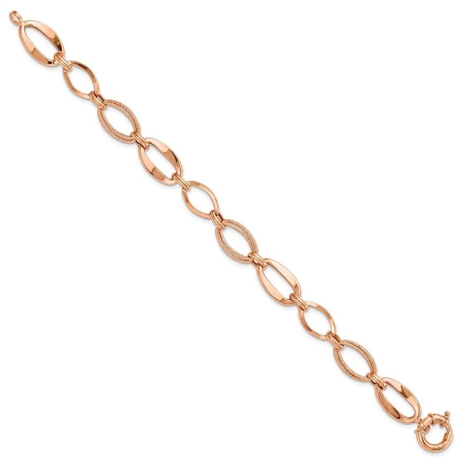 10k Rose Gold Polished Link 7.5 inch Bracelet 3.69g Gift for Mother - Image 2 of 4