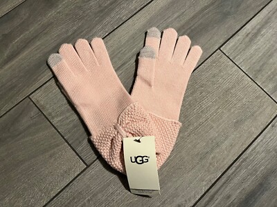 UGG AUSTRALIA WOMENS TECH KNIT BOW GLOVE, LIGHT PINK
