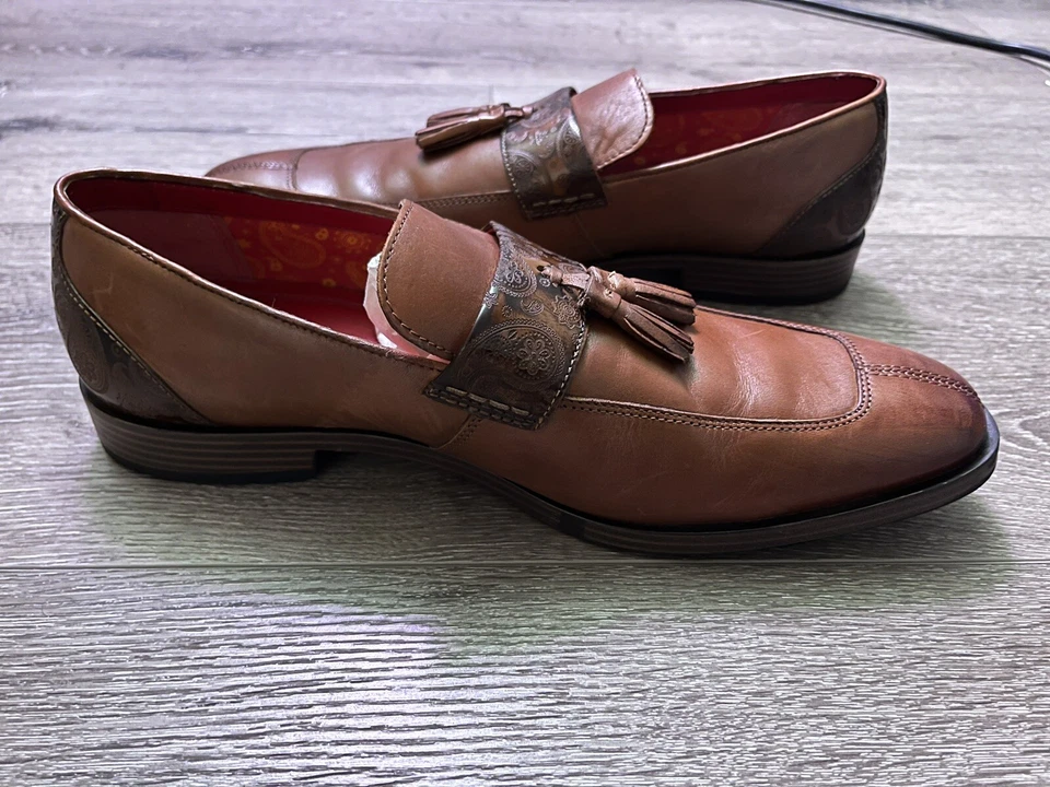 Mocasines Stacy Adams Quinby Cuero Marrón Punta Dividida Borla Diseño Paisley Talla 11.5M Foto 2 de 4