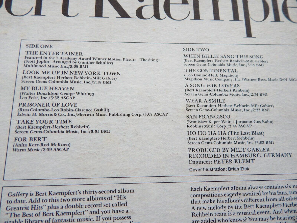 LP-BERT KAEMPFERT-Gallery-1974-The Entertainer, For Bert, A Song 
