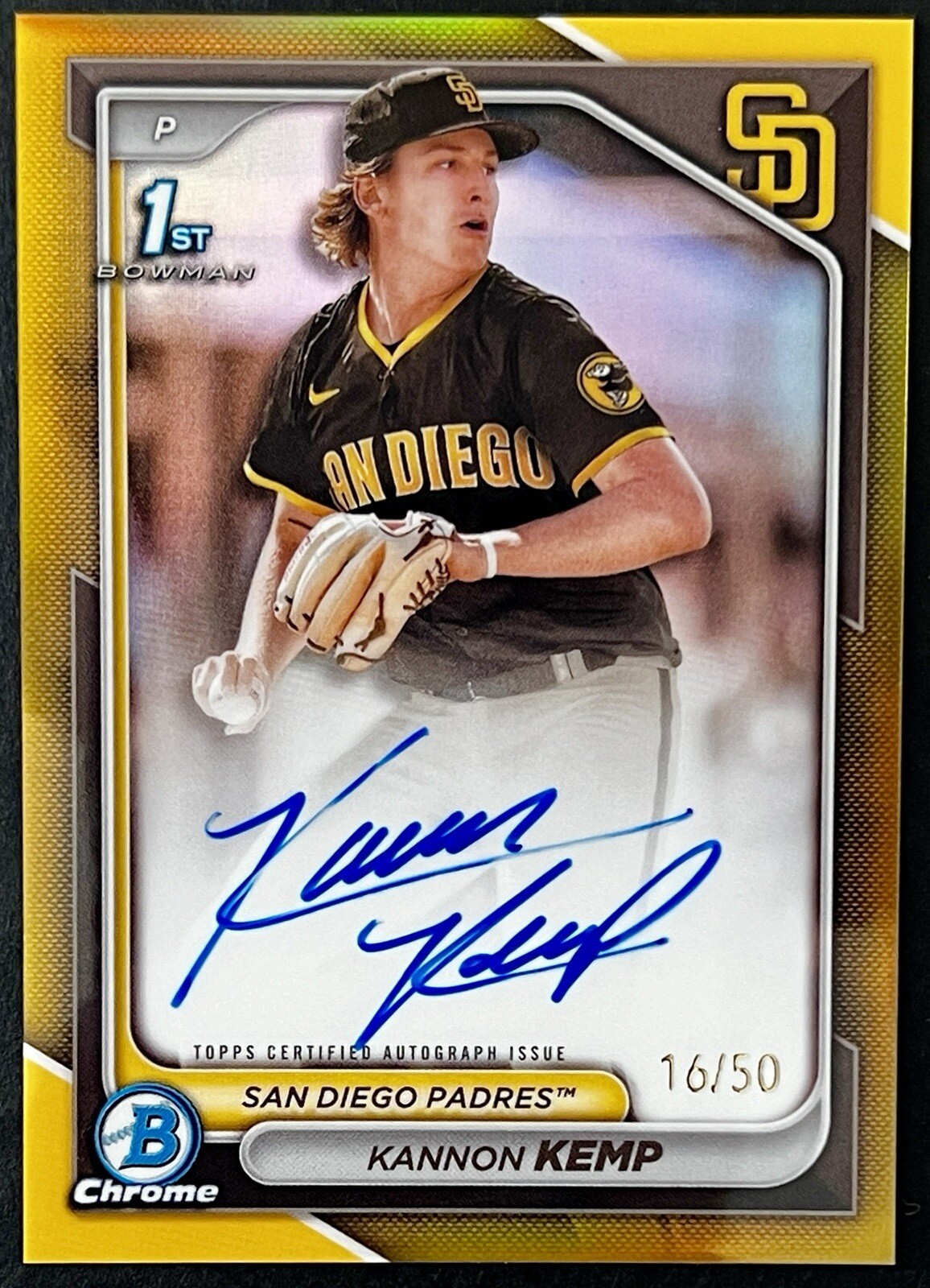 KANNON KEMP 2024 1st Bowman Chrome GOLD Refractor AUTO /50 SP San Diego Padres