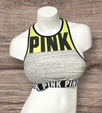 EUC VICTORIA'S SECRET "PINK" MARLED GRAY RACERBACK HIGH NECK SPORTS BRA SZ LARGE