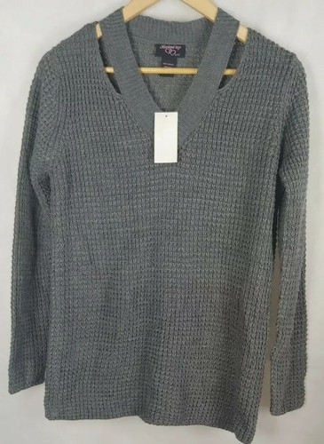Hooked Up Womens Cold Shoulder Knit Sweater Size Small Gray New - Picture 9 of 10