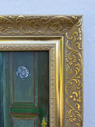 Ölbild Biedermeier Interieur Stube Antike Möbel Ofen Junge Frau schält Äpfel - Bild 14 von 16