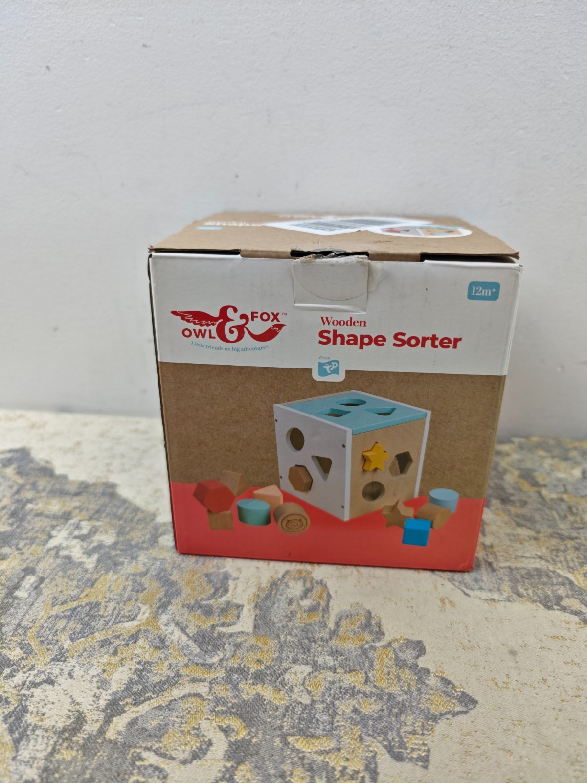 Owl & Fox Wooden Shape Sorter, Shape Sorting Cube, Montessori Play for Infants a