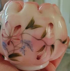 Fenton Hand Painted Art Glass Floral Vase Pink White Green Purple Decorative