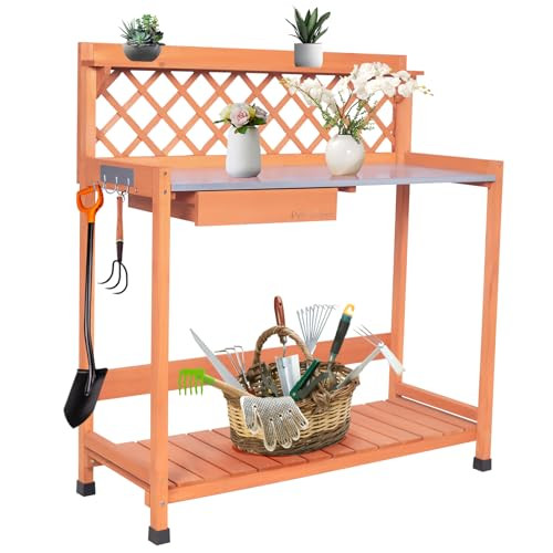 Outdoor Potting Bench & Wooden Gardening Work Station Planting Table with - Picture 2 of 7