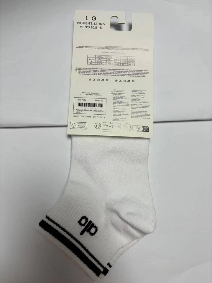Paquete de 3 calcetines de yoga ALO unisex media tripulación retro negro blanco gris talla L nuevos con etiquetas Foto 3 de 4
