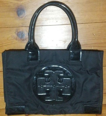 TORY BURCH Patent Leder Logo Handtasche Tote Bag Für Damen Nylon Schwarz Echt