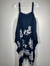 MaKai Beach Hawaii Caftan OS Black Floral Dress Beach Cover Up Tunic Resortwear