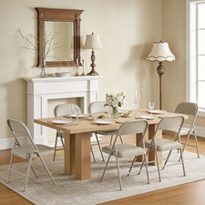 Set of 6 Modern Khaki Folding Dining Chairs with Cushioned Seats and Metal Legs