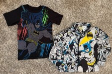 Lot of 2 Kids Batman Shirts -Black Shirt 5T- Pajama Top Sz 6-7
