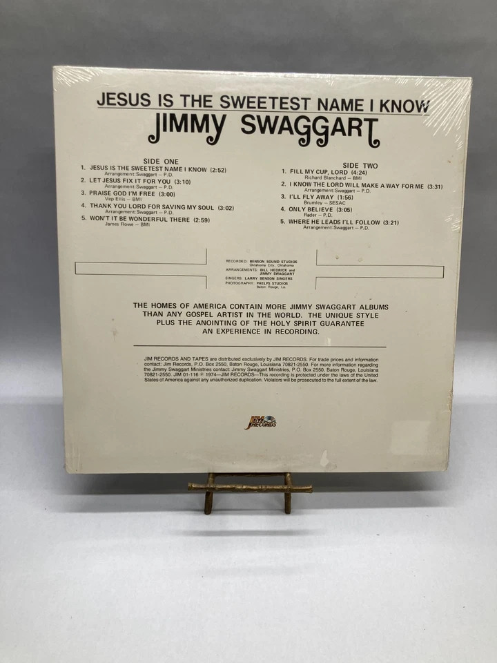 Jimmy Swaggart Jesus Is The Sweetest Name I Know Vinyl LP 1974 JIM Record LP-116 - Image 3 of 4