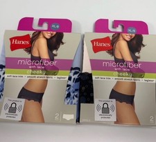 Hanes Women  s Cheeky Panties XL/8 Microfiber W/ Lace Underwear 4 Pair 2 -2 Pks 
