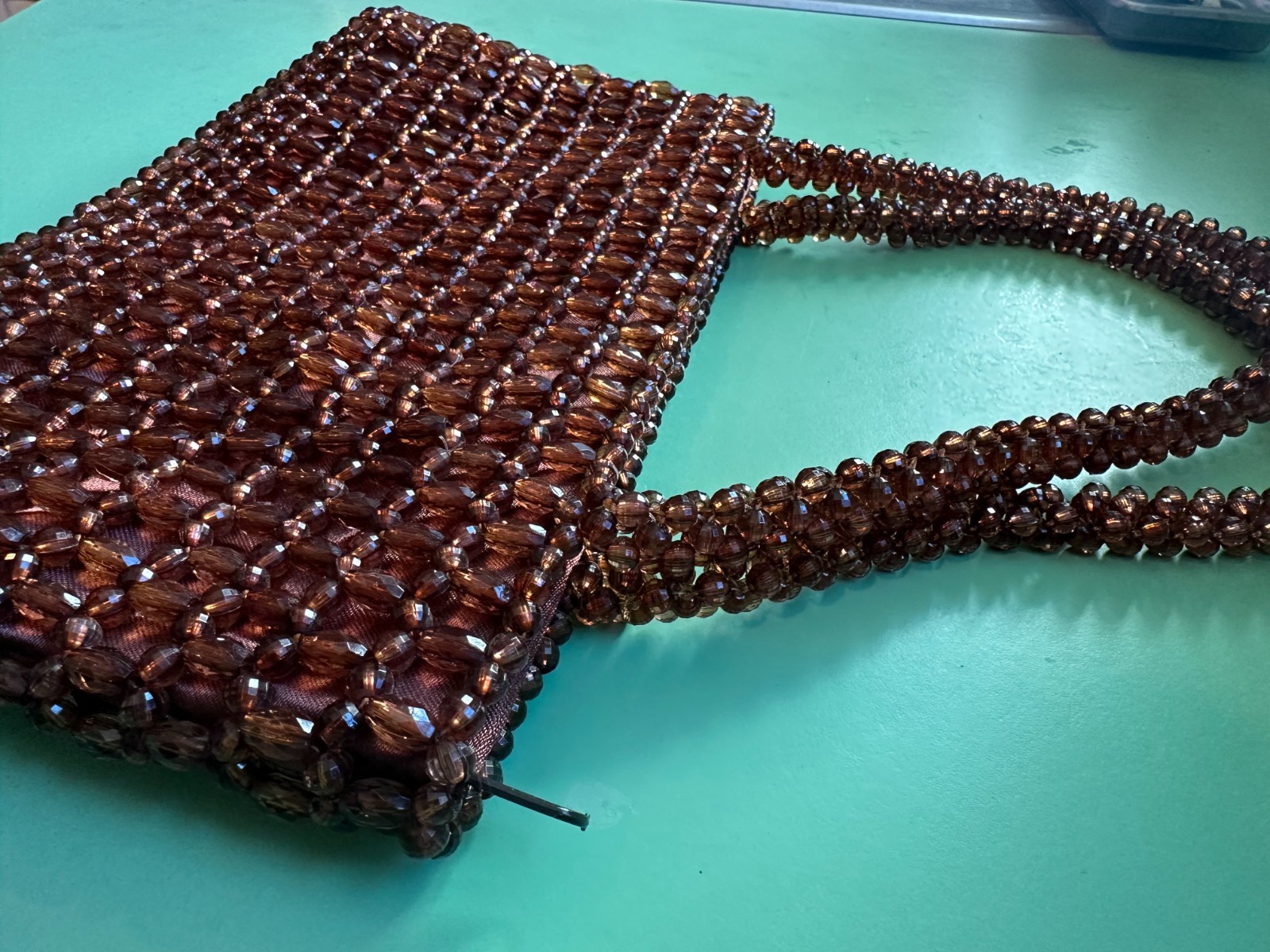 Brown acrylic beaded rectangular women's shoulder… - image 6