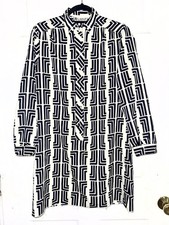 Rare Vintage Lanvin Silk Navy  Cream Geometric Dress 1970s