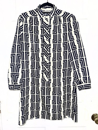 Lanvin, Raro abito vintage Lanvin seta marina e panna geometrico anni 70 (così com'è)