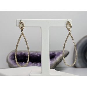 Authentic 925 Sterling Silver - Gold Plated - CZ Double Halo Drop Earrings [Plating Wear]